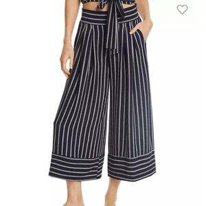 MISA Blue Striped Wide Leg High Rise Crop Pants